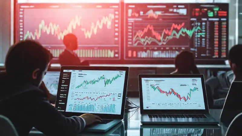 Gráficos de inversión analizan un mercado competitivo