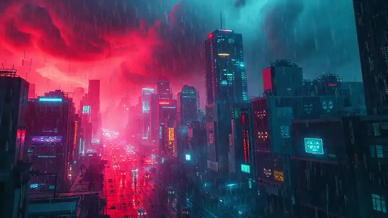 Ciudad distópica, lluvia, datos y desesperación