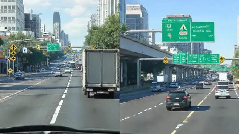La ciudad contrasta con la carretera segura