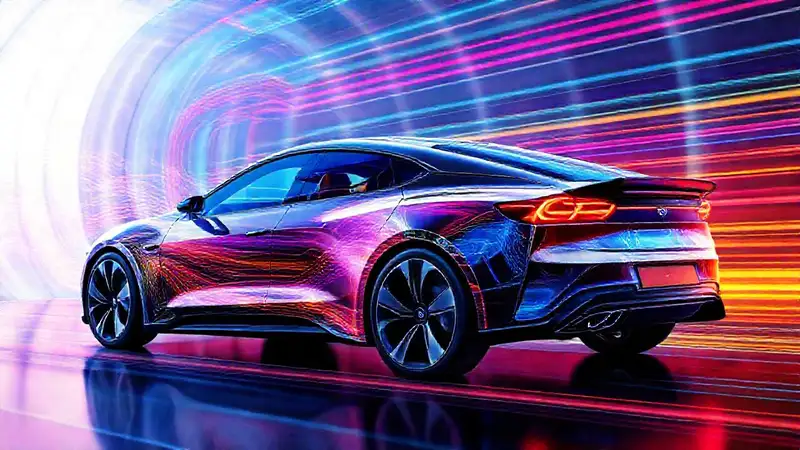 Un coche eléctrico futurista en movimiento