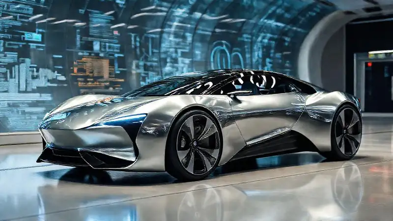 Coche eléctrico futurista, diseño aerodinámico y moderno