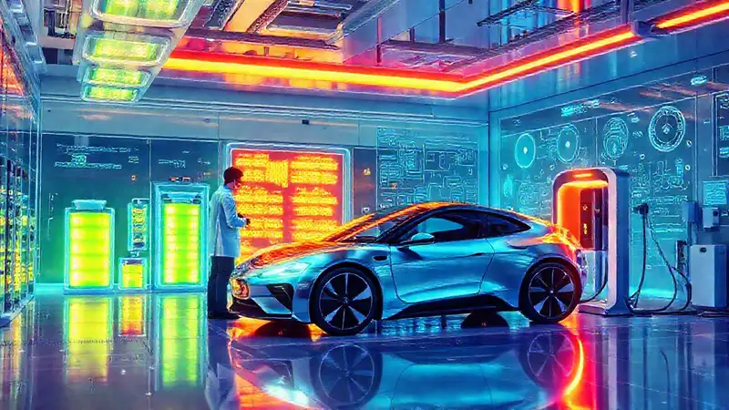 Laboratorio futurista de baterías eléctricas avanzadas