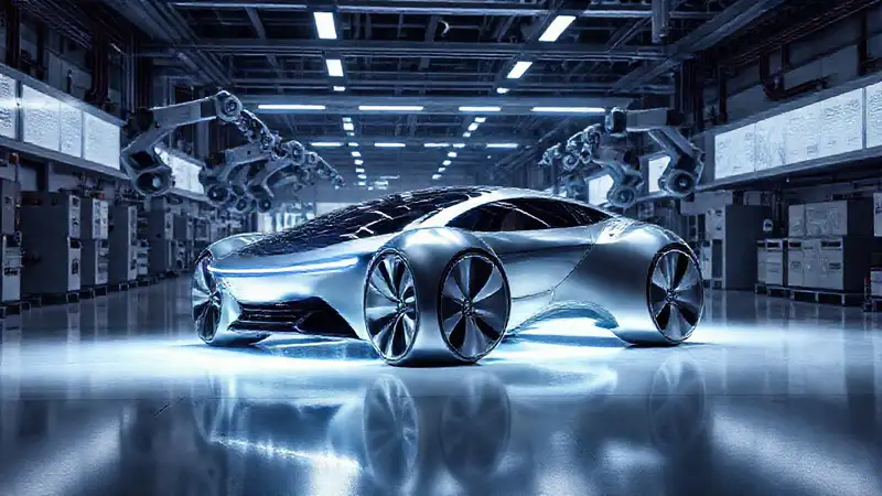 Un coche futurista robótico en diseño minimalista