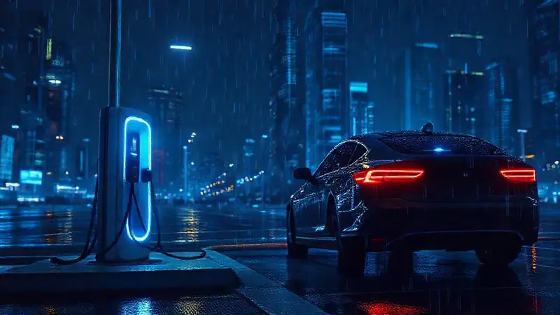 Estación de carga eléctrica futurista y luminosa