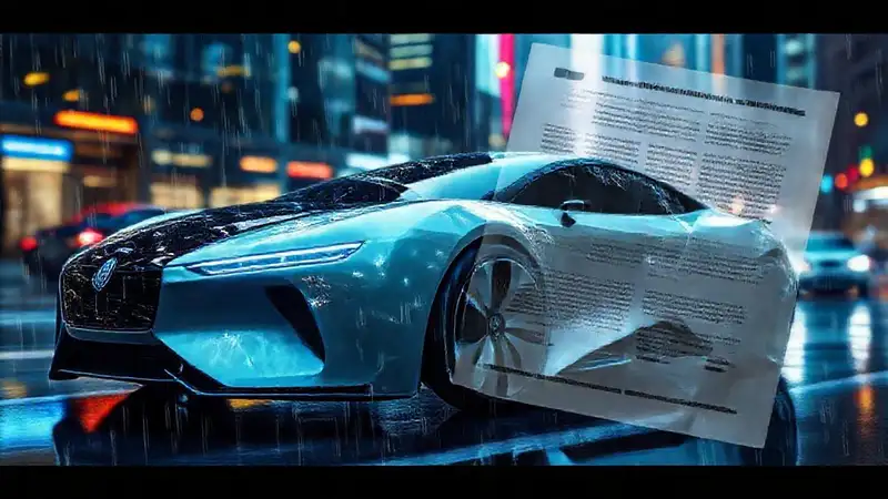 Coche futurista en documentos legales digitales
