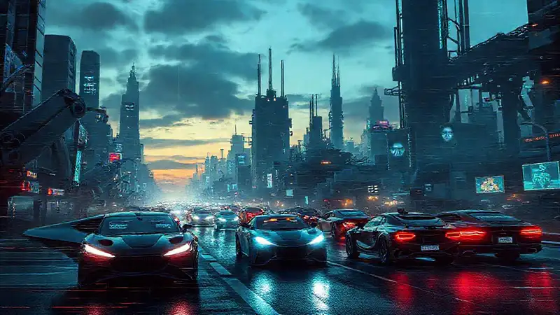 Ciudad futurista con inquietud digital