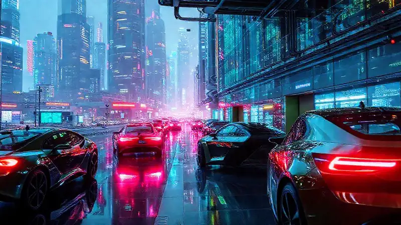 Ciudad futurista: tecnología brillante y detallada