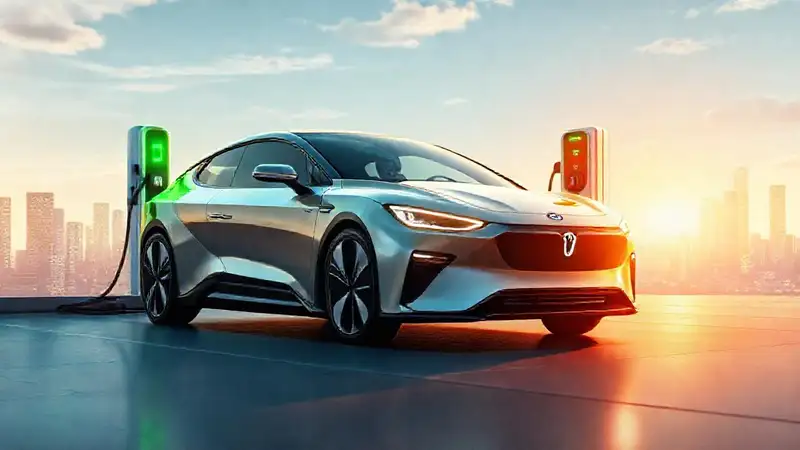 Coche eléctrico moderno impulsa energía verde