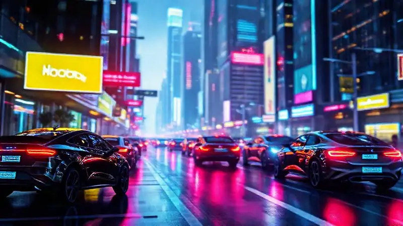 Ciudad futurista, tecnología vibrante y digital