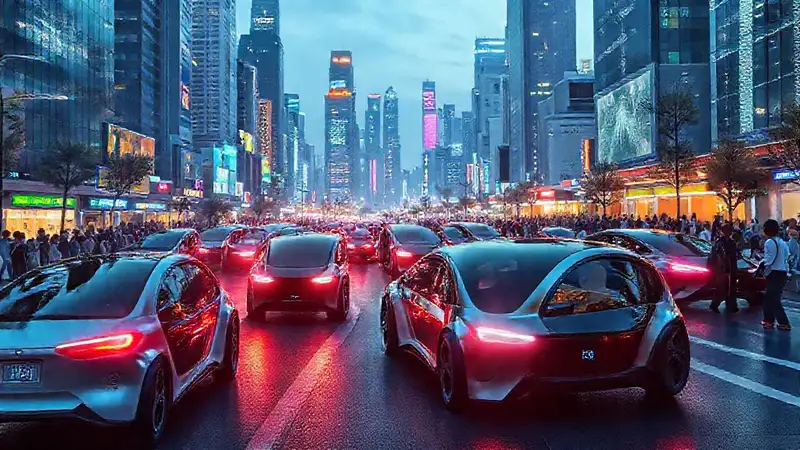Ciudad futurista vibrante y diversa