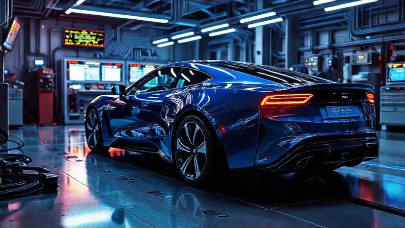 El mecánico diagnostica un coche eléctrico futurista