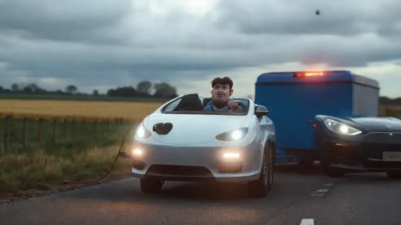 Un conductor frustrado arrastra su coche eléctrico