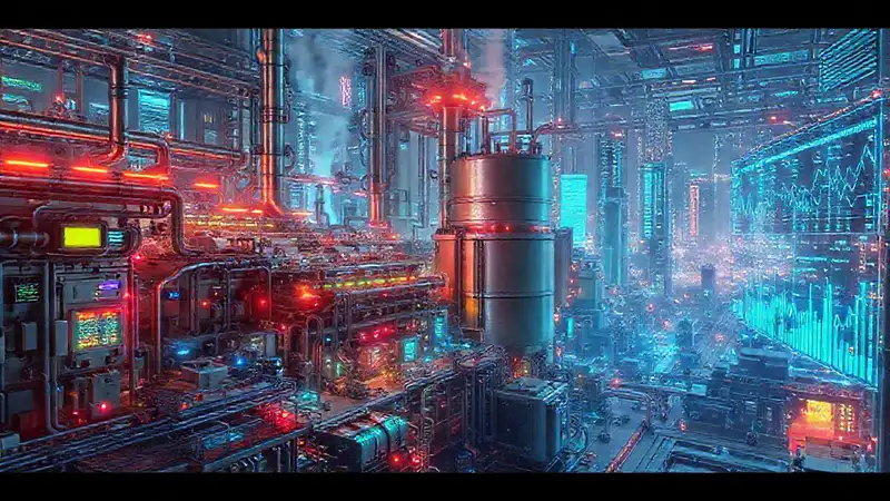 Ciudad futurista, reciclaje y tecnología brillante