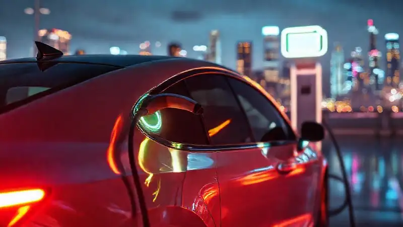 Coche eléctrico se carga en ciudad