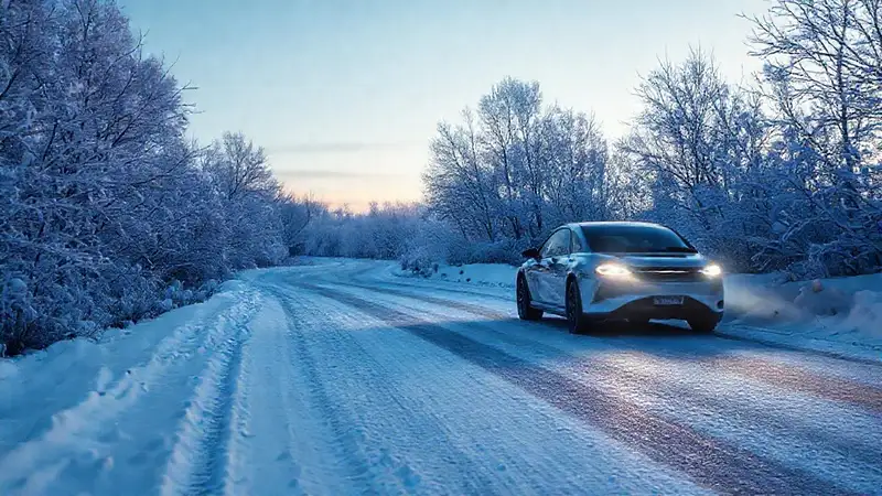 Un coche eléctrico viaja por la nieve