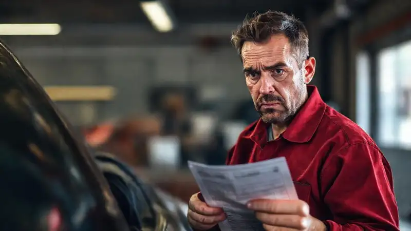 El mecánico frustrado arregla un coche dañado