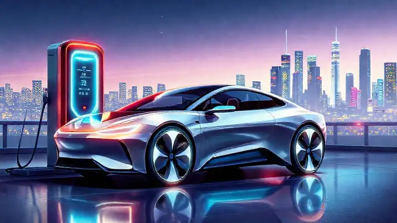 Coche eléctrico futurista, diseño brillante y limpio