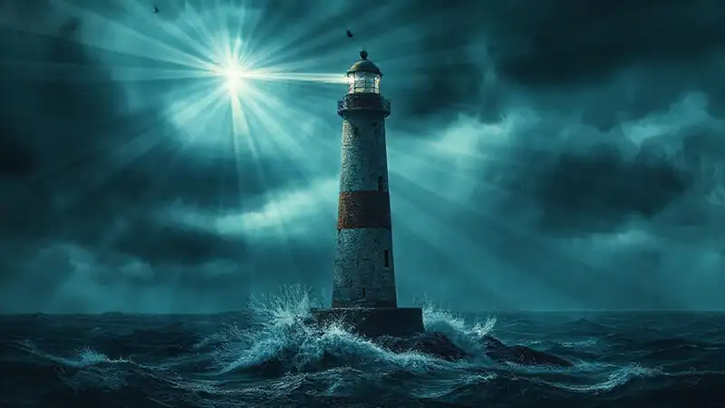 Faro vintage en mar tormentoso