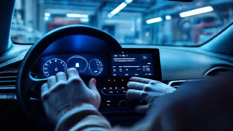 Un mecánico actualiza un coche eléctrico