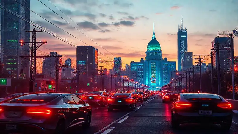 Una ciudad futurista brilla con energía