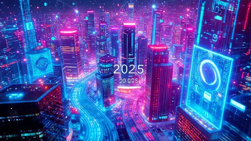 Ciudad futurista digital: 2025, vibrante e innovadora