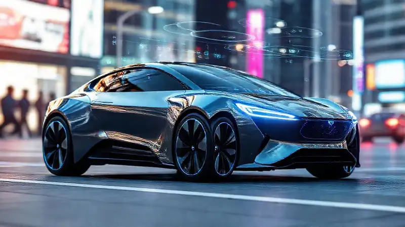 Coche eléctrico futurista, diseño tecnológico brillante