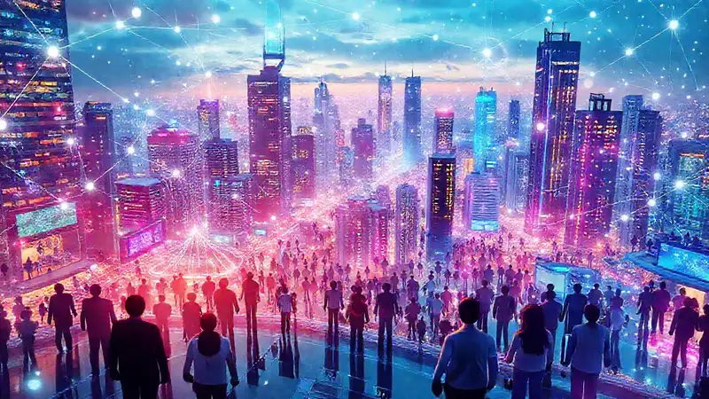 Ciudad futurista, vibrante y conectada