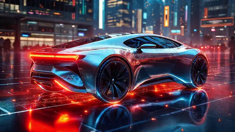 Coche futurista: diseño elegante, eléctrico y digital
