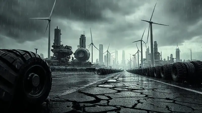 Ciudad futurista, decadente y sombría