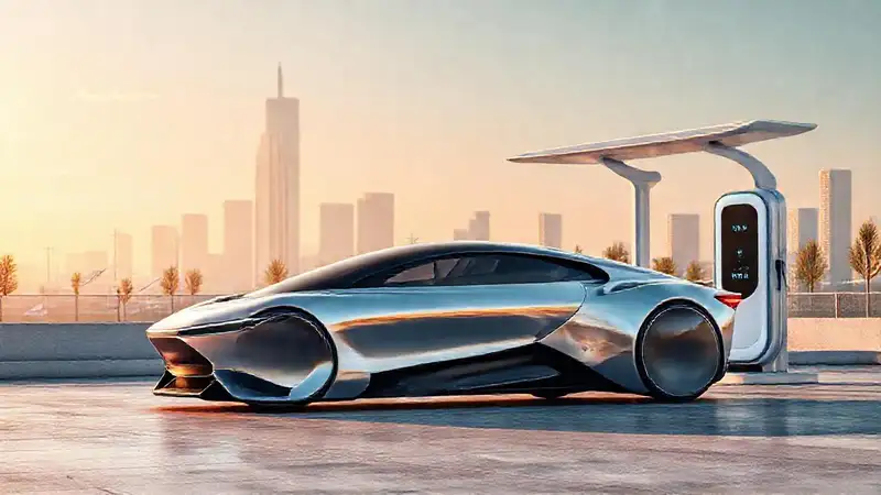 Coche futurista eléctrico, diseño aerodinámico y limpio