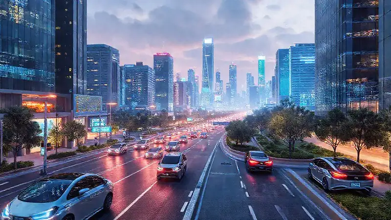 Ciudad futurista, movilidad y optimismo