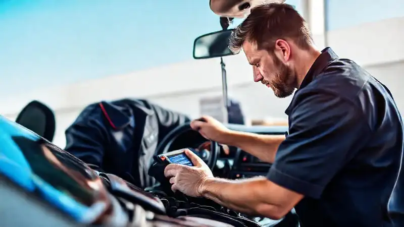 El mecánico revisa el motor del coche