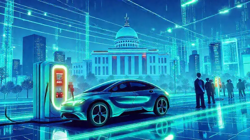 Estación de carga eléctrica en futuro
