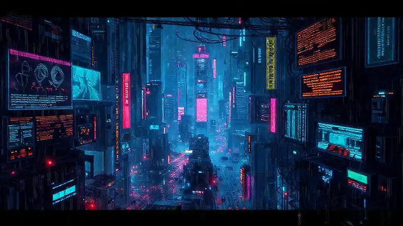 Ciudades cyberpunk, ansiedad digital, lluvia constante