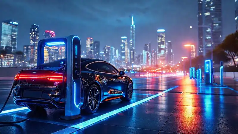 Estación de carga eléctrica futurista y brillante