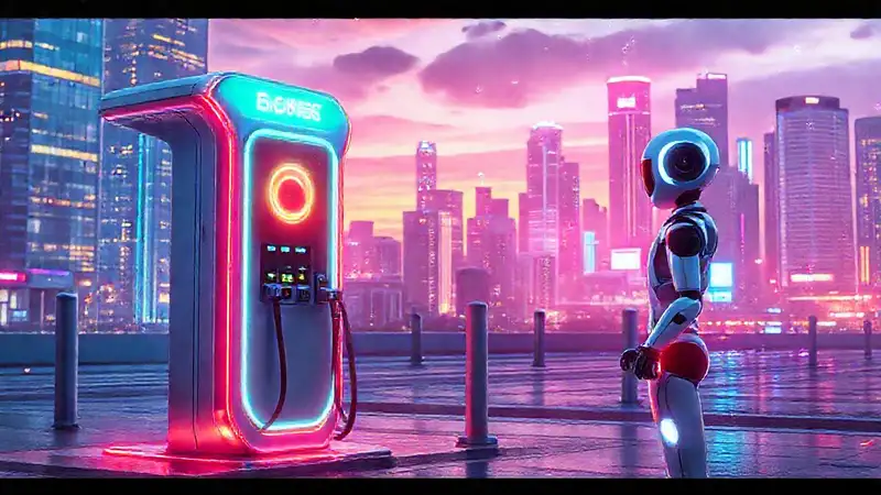 Estación de carga futurista brillante y optimista