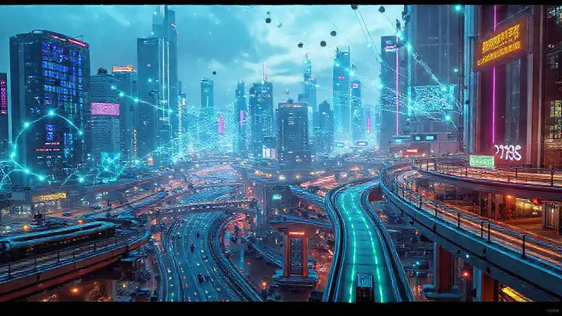 Ciudad del futuro: tecnología brillante y limpia