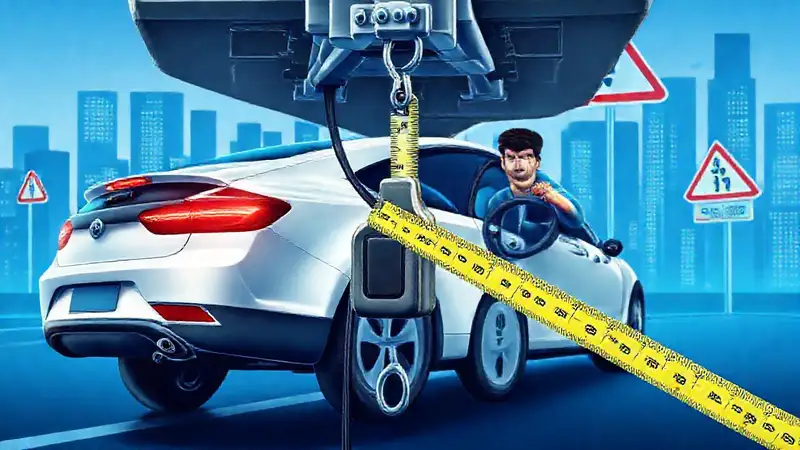 Un conductor preocupado mide un coche eléctrico