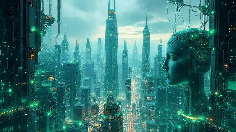 Ciudad futurista: armonía digital y calma