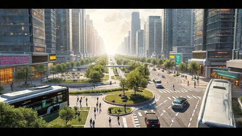 Ciudad futurista, vibrante y sostenible