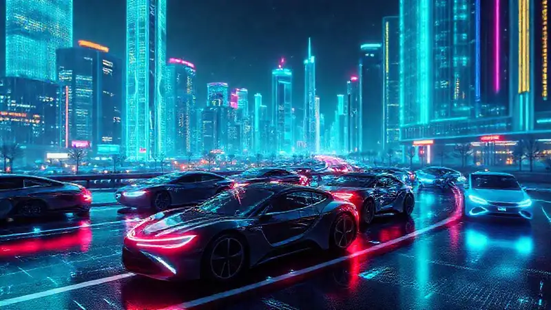 Ciudad futurista: tecnología brillante y minimalista