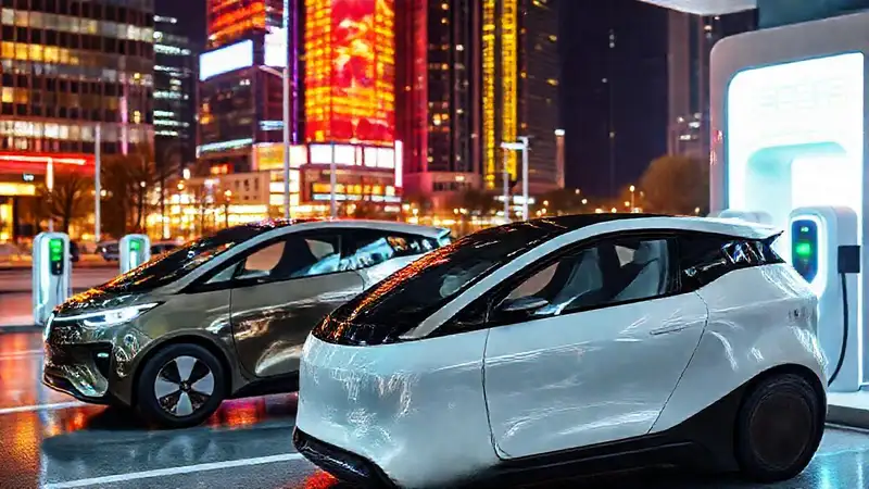 Coches eléctricos futuristas iluminan la ciudad