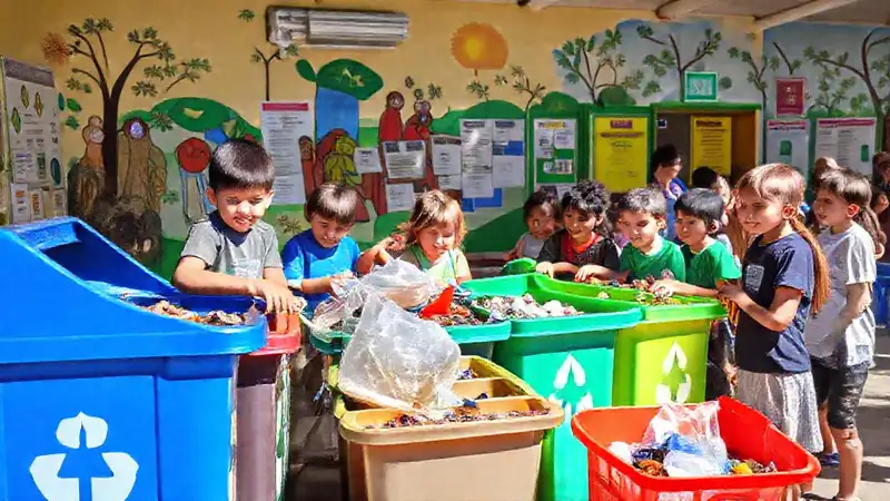 Niños reciclan en un ambiente alegre