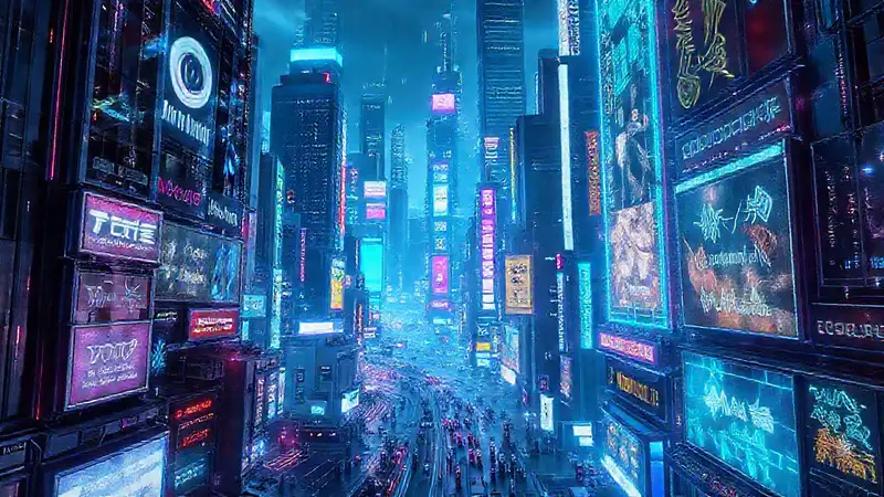 Ciudad futurista resplandece con tecnología avanzada