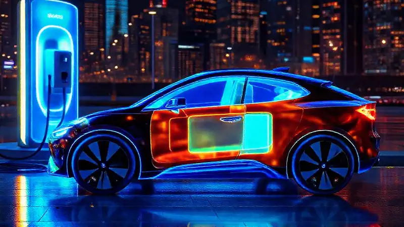 Coche eléctrico futurista, energía y tecnología