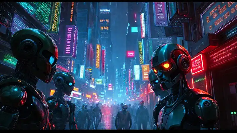 Ciudad cyberpunk futurista, tecnológica y oscura