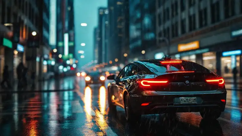 Un coche autónomo brillaba en la noche