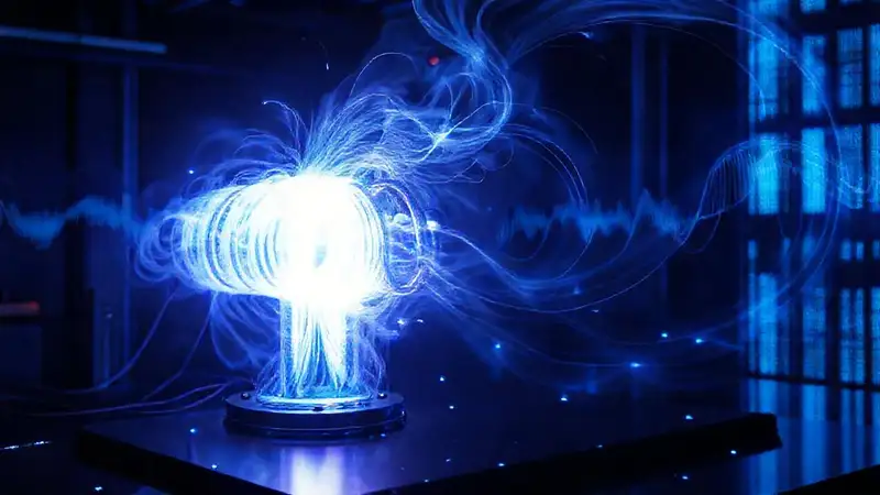 Laboratorio futurista emite energía azul intensa
