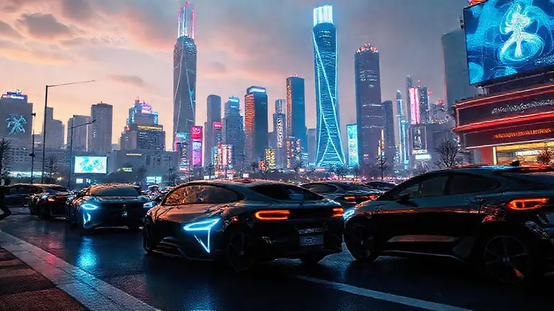 Una ciudad futurista brillante y optimista