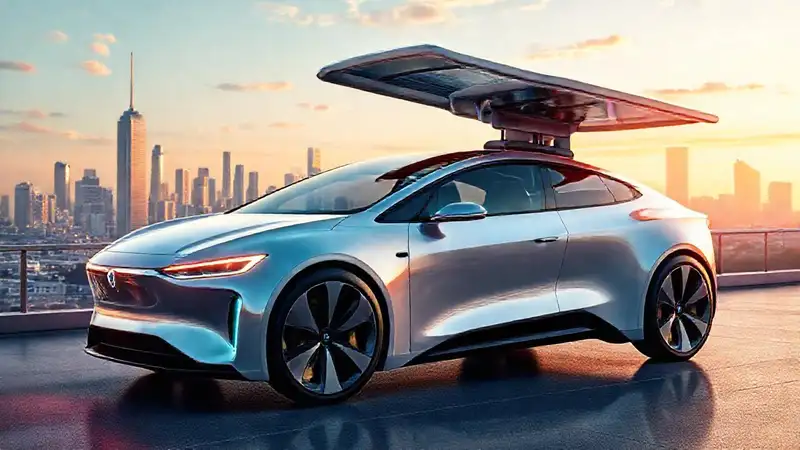 Coche eléctrico futurista, energía limpia, brillante